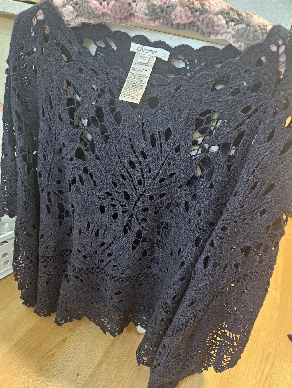 Chico's Navy Crochet Lace A-Line Skirt
